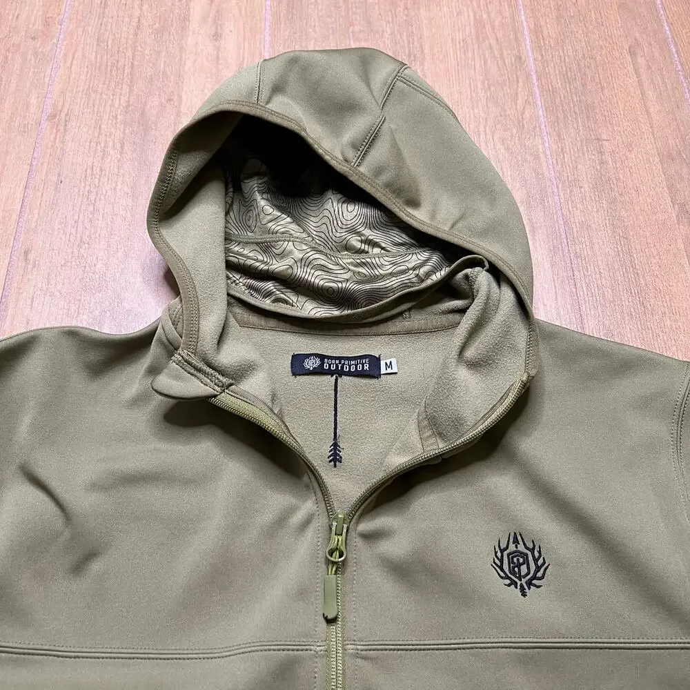 Born Primitive Outdoor Hoodie Jacket Green Full Zip Performance Mens M Logo - Picture 10 of 14